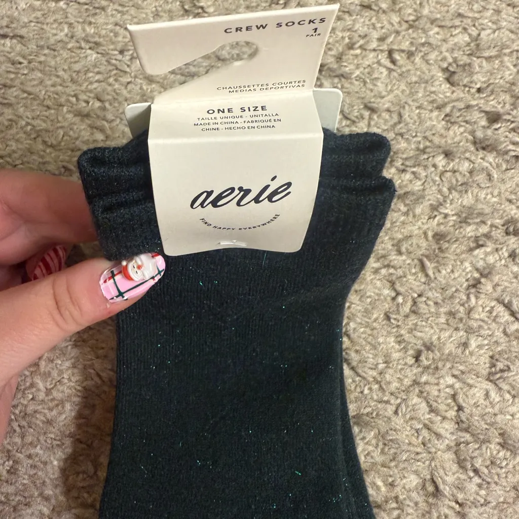 Aerie Dark Gray, Black, & Gren Glitter Sparkle Christmas Holiday Crew Socks Set - Image 8