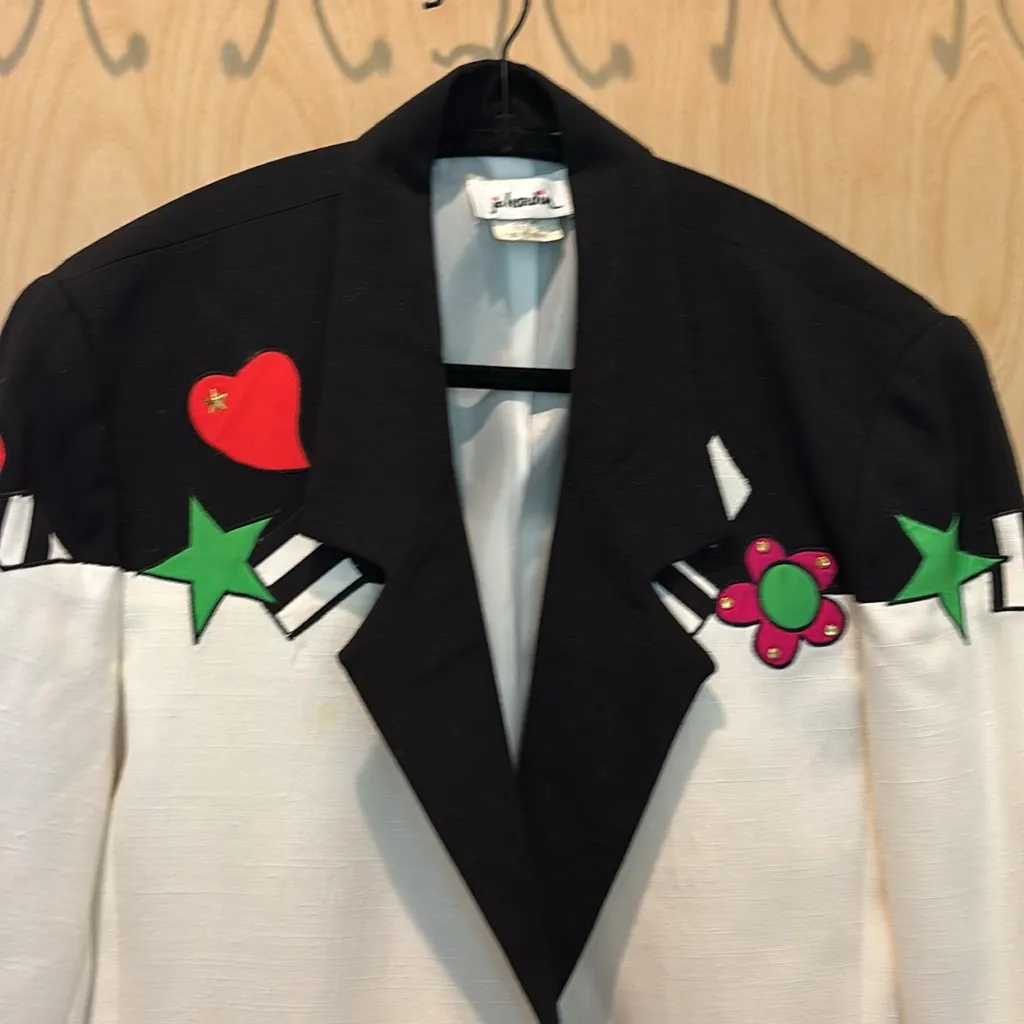 Vtg Jo Hardin Women’s Blazer Heart Flower Applique Size 8 - Image 2