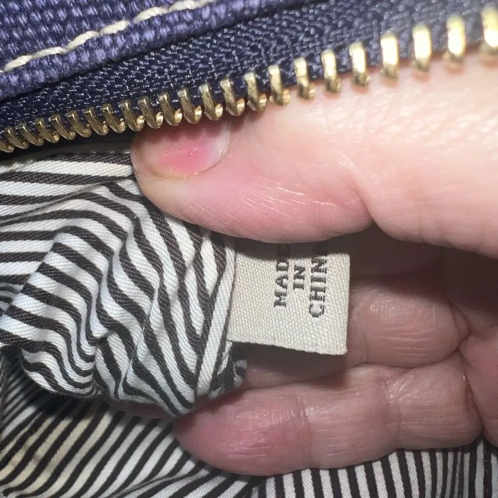 Kate Spade‎ VINTAGE Canvas and Leather Navy and White Pinstriped interior - Image 6