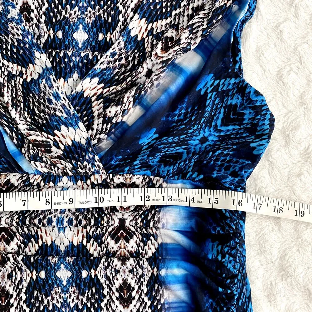 Boston Proper Blue Gray Snakeskin Ruched V-neck Bodycon Cocktail Dress 14 - Image 8