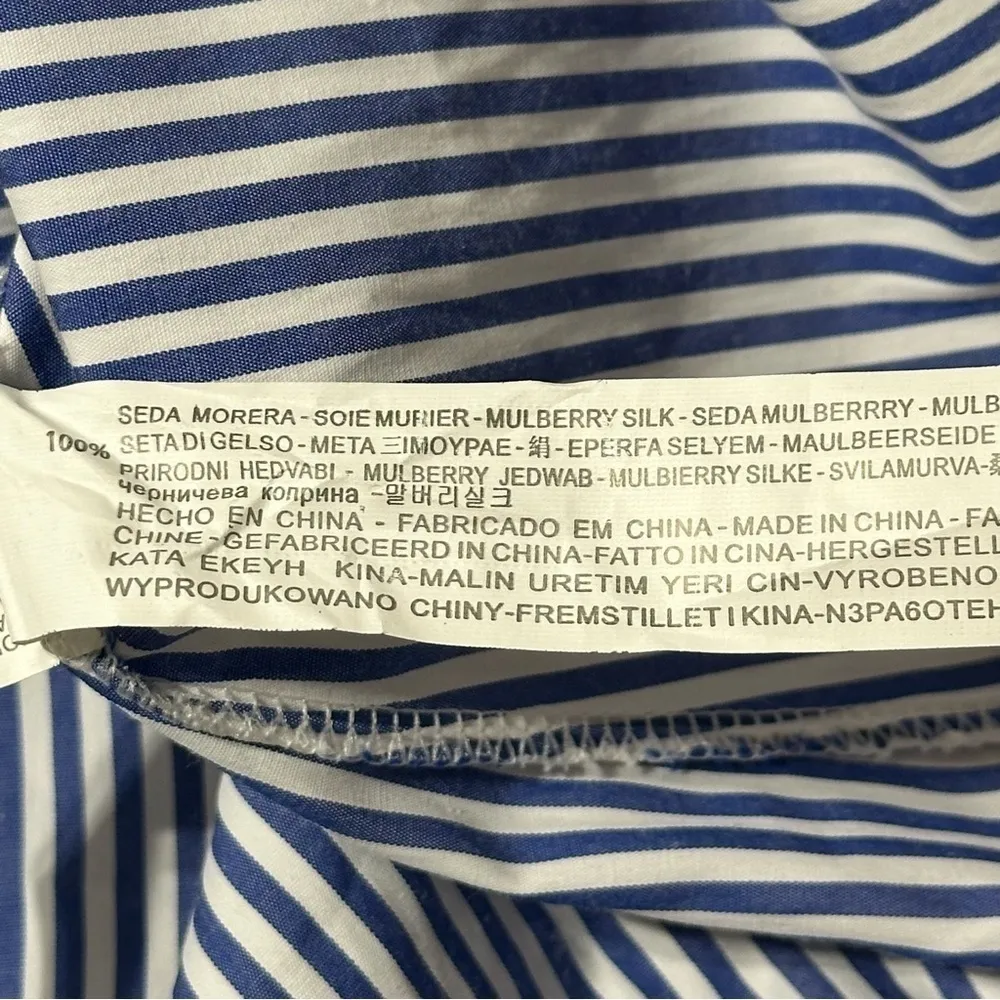 Alex Vinash Women’s Size S Navy Blue White Striped Bell Sleeve Button Down Shirt - Image 7