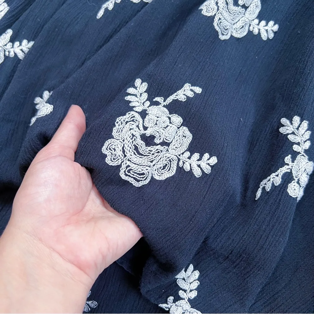 Free People • Embroidered Austin Mini Dress black cream floral flowy swing Emma - Image 10