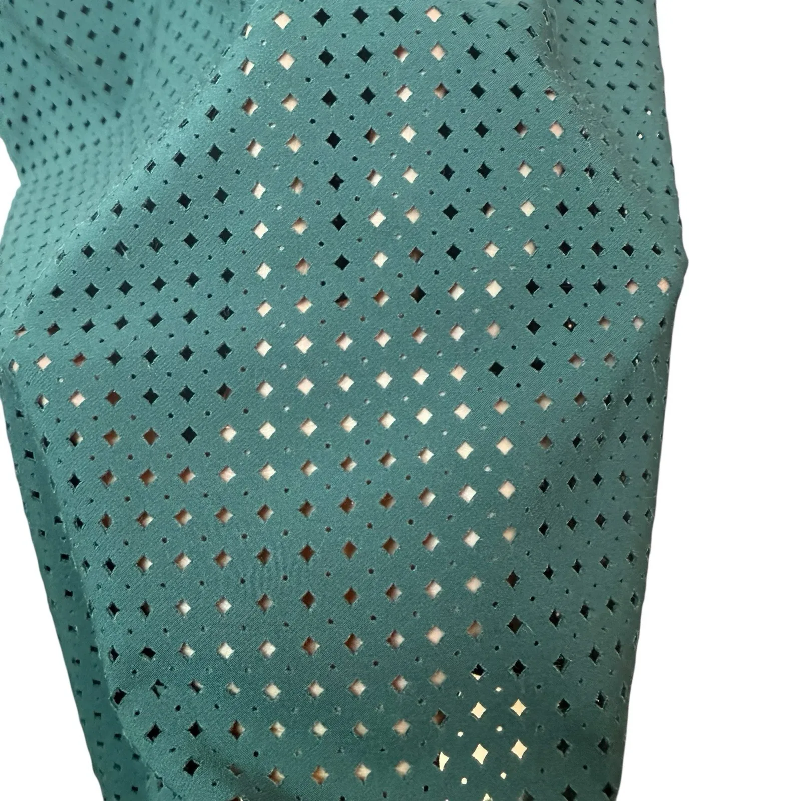 J Crew Perforated Laser Cut Midi‎ Dress Emerald Green XXS 00 Cinch Waist Pockets - Image 6