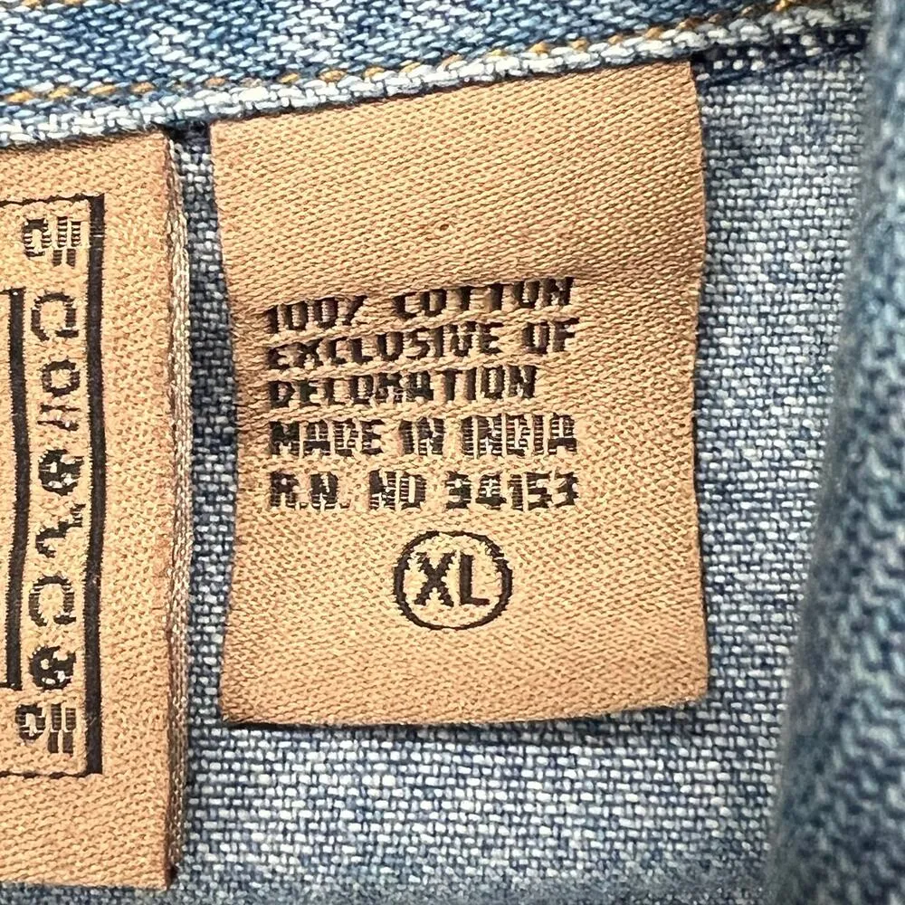 Don't Mess With Texas Jean Jacket Womens XL Blue Denim Studded Western Cowgirl - Image 12