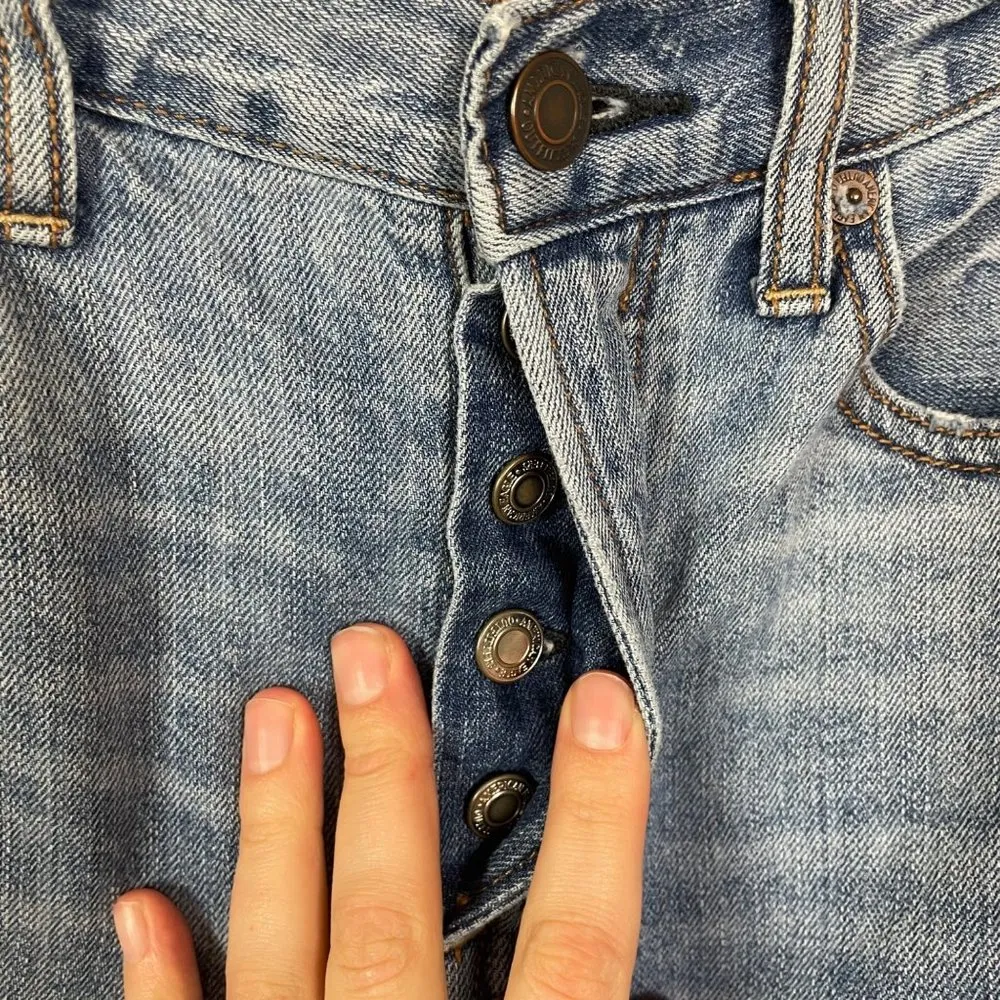 American Eagle Woman's Sz 6 Vintage Hi- Rise Slim Patchwork‎ Button Fly Jeans - Image 6