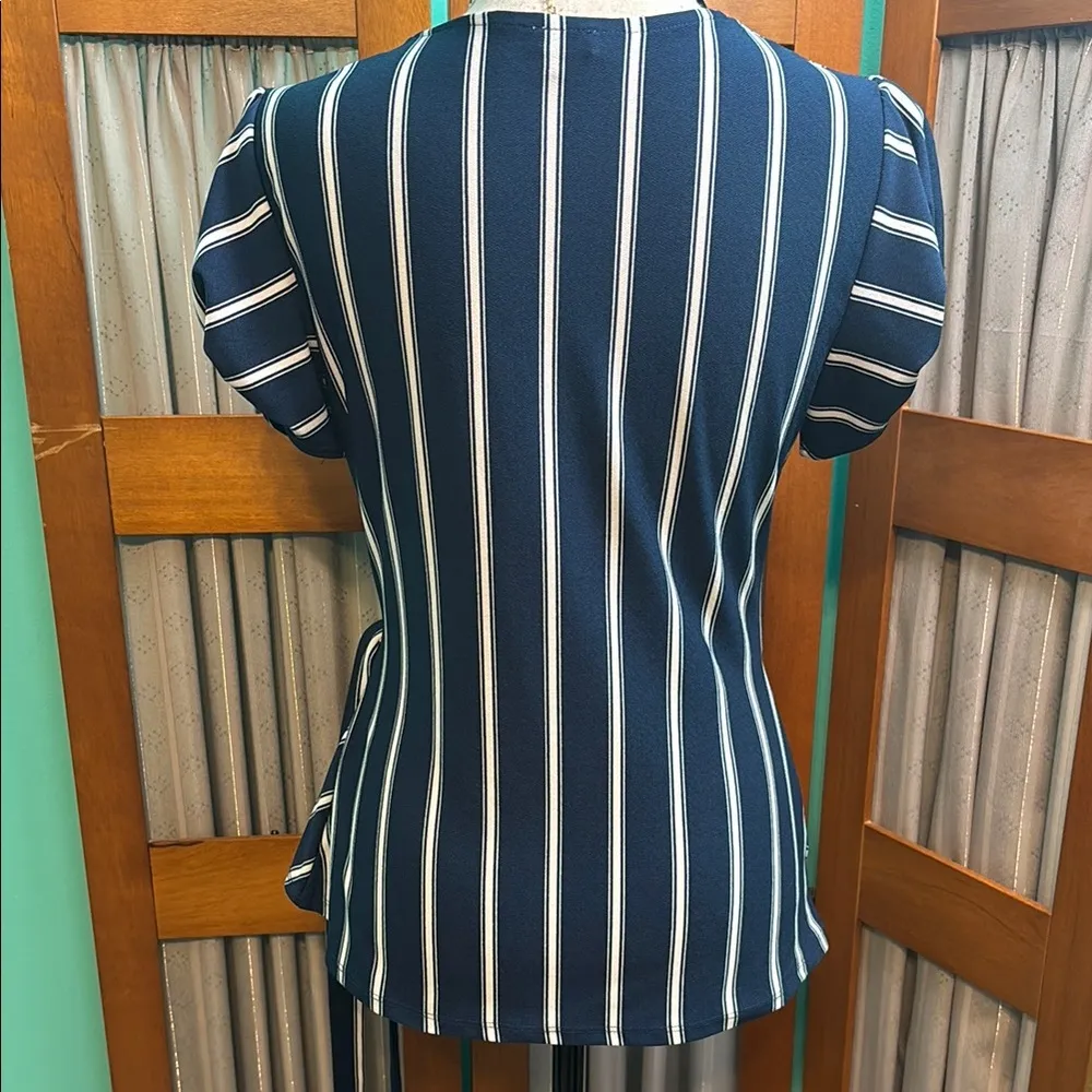 Lily White Blue and White Puff Sleeve Wrap Blouse - Image 9