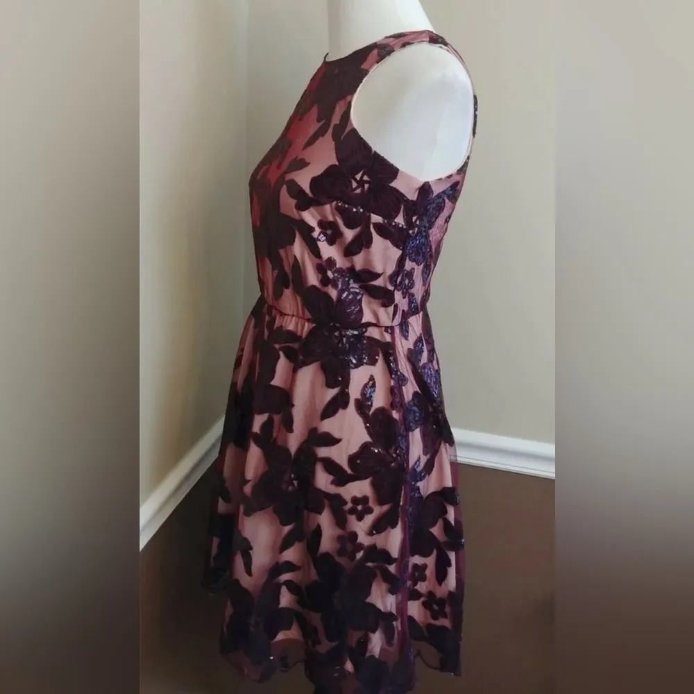 Soiéblu Burgundy Floral Sequined Short Party Modcloth Dress Whimsigoth Coquette - Image 4