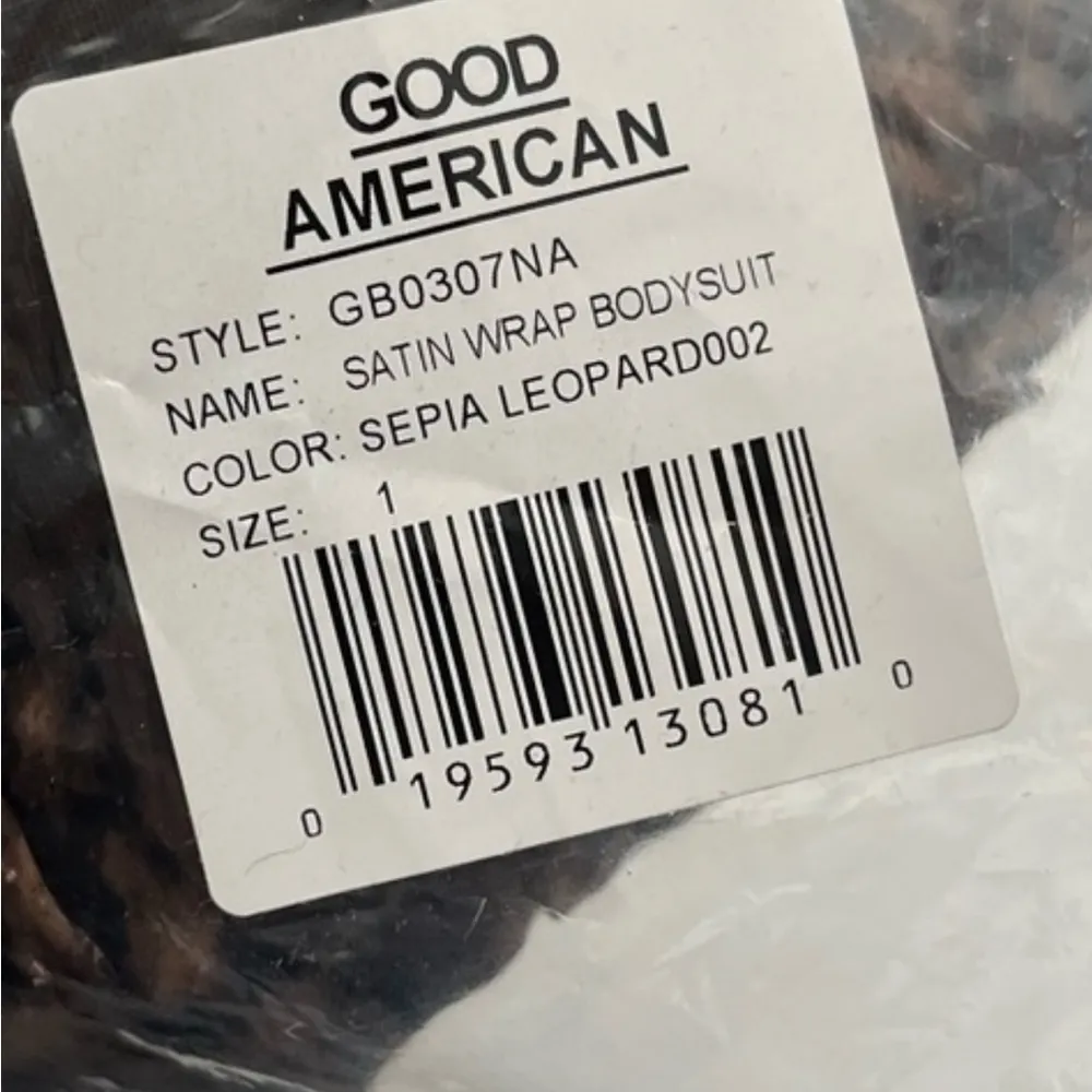 Good American Women SZ 1 Small Satin Wrap Bodysuit Sepia Leopard Long Sleeve NEW - Image 5