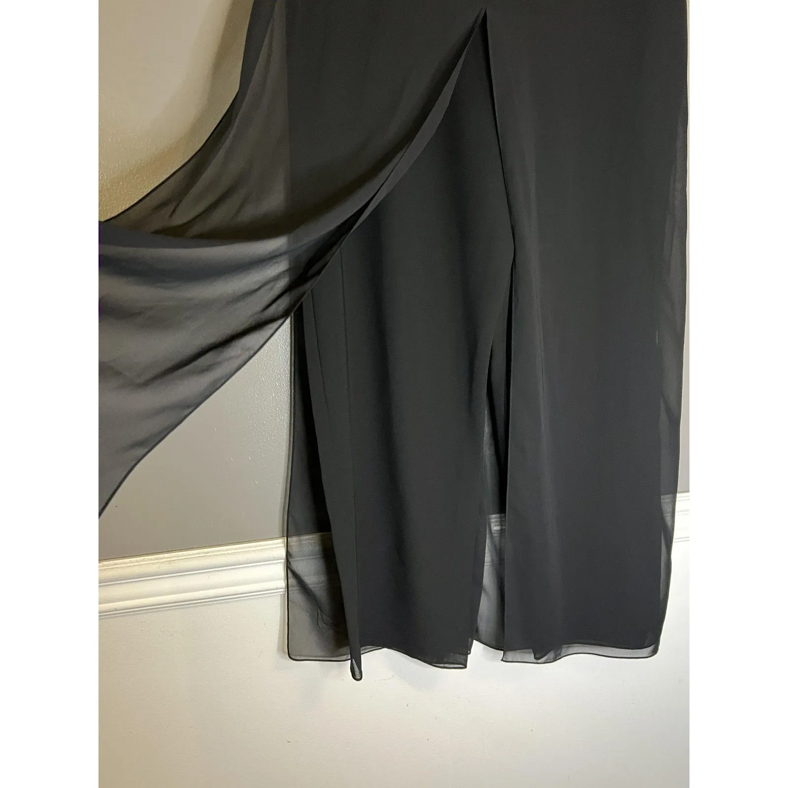 Black Chiffon Dress Pants Womens 16 Wide Leg Slit Lined Elastic Waist Formal - Image 4