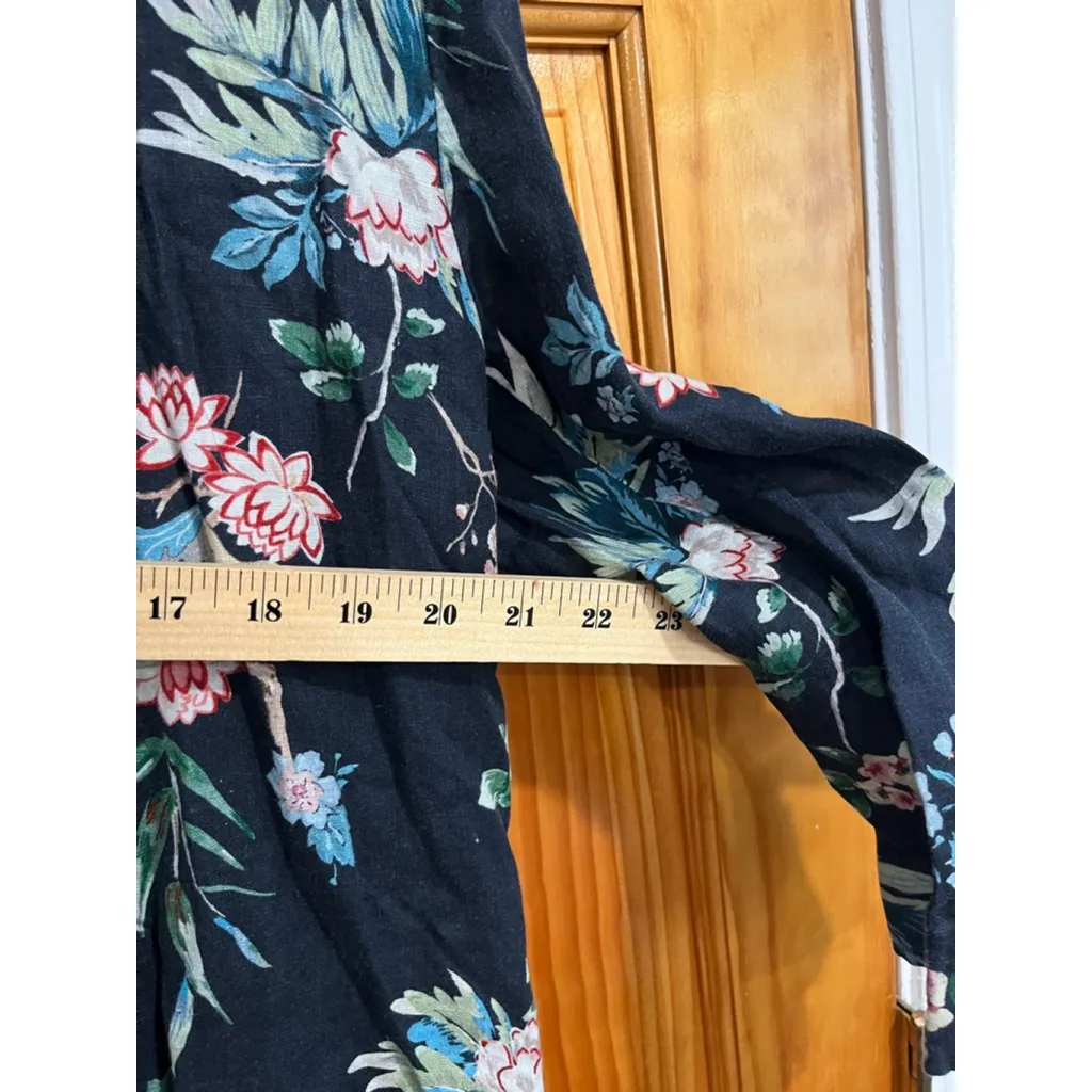 Johnny Was Workshop Linen Dark Blue Floral Print Long Sleeve Duster Jacket Small - Image 7