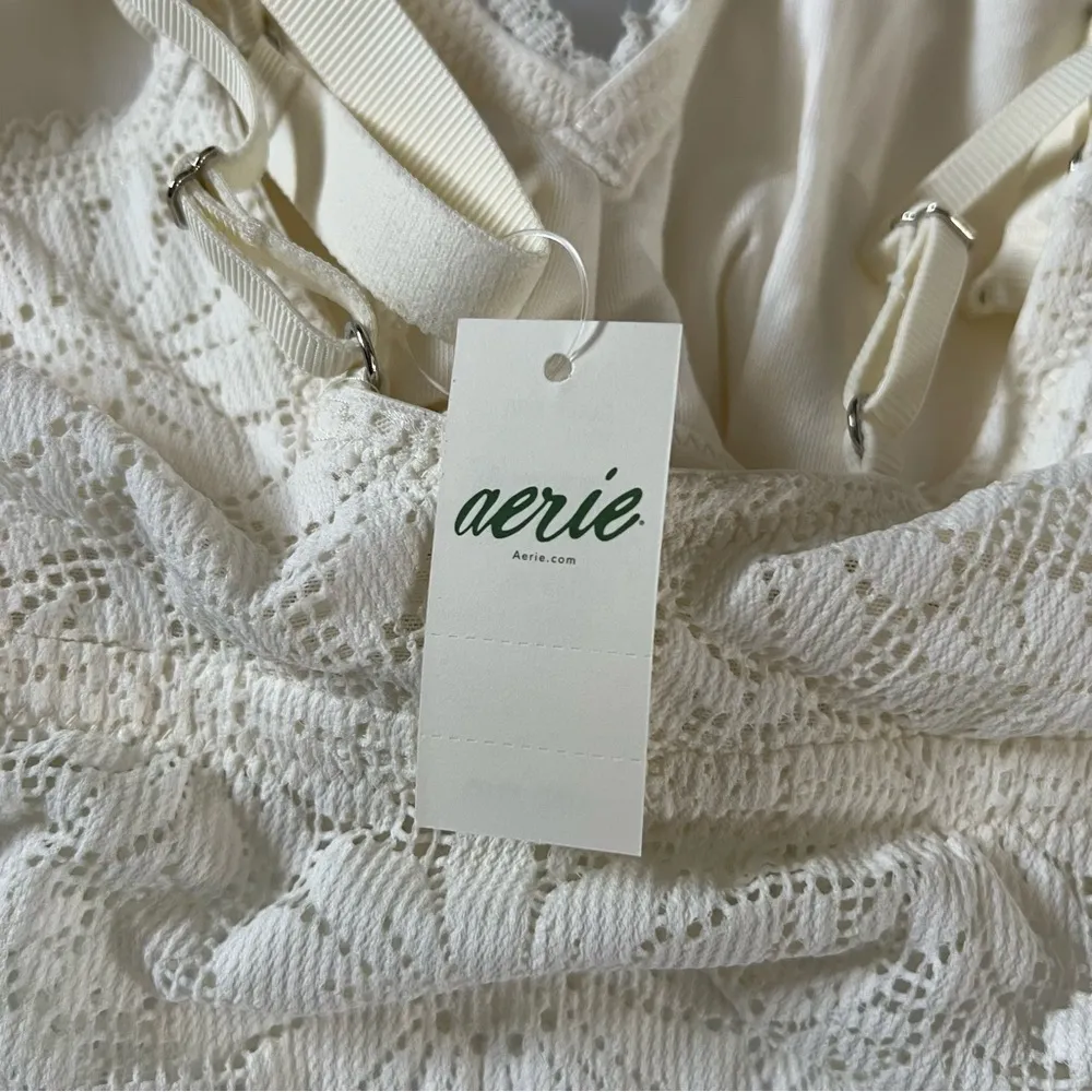 Aerie Textured Lace Padded Longline Bralette in Creamy White Size XL - Image 7