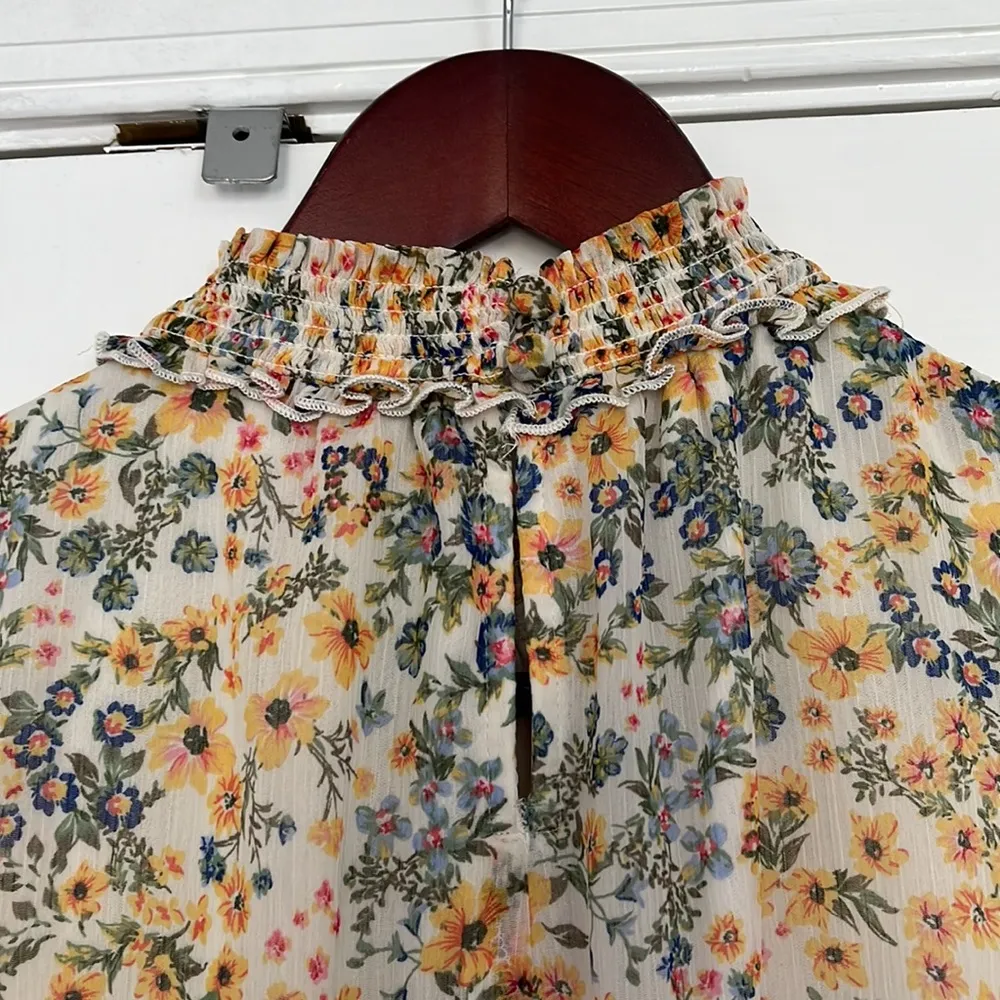 Mock Neck Smocked Waist Sleeveless
Tier Detail Flounce Hem Dress Size L - Image 5