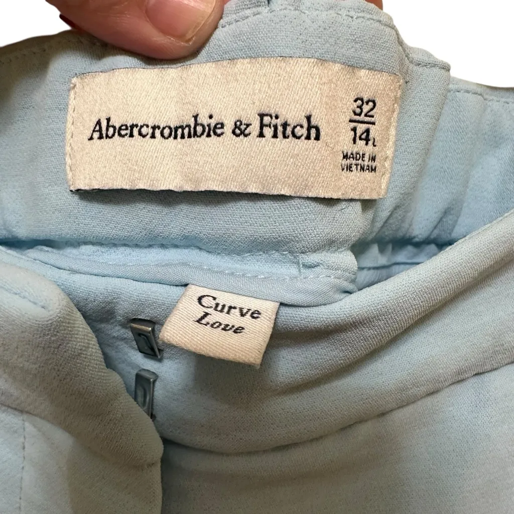 Abercrombie Curve Love Sloane Low Rise Wide Leg Tailored Linen Pant 32L Sky Blue - Image 7