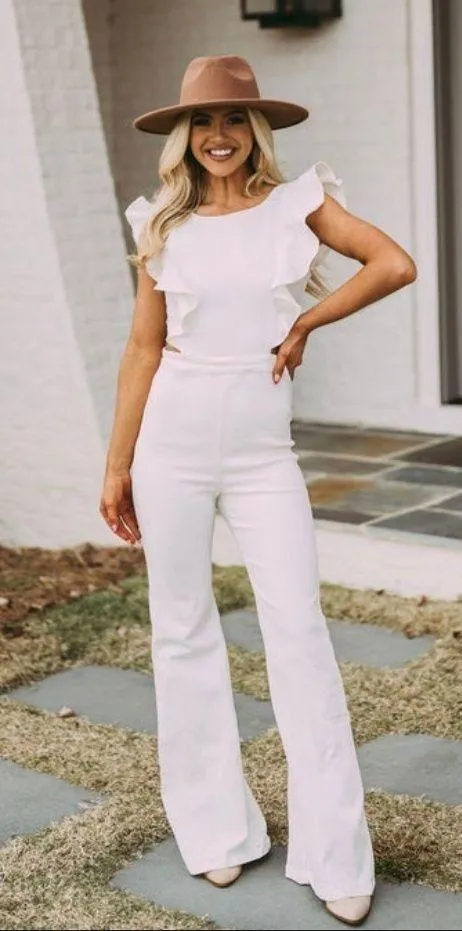White Denim Jumpsuit - Image 5