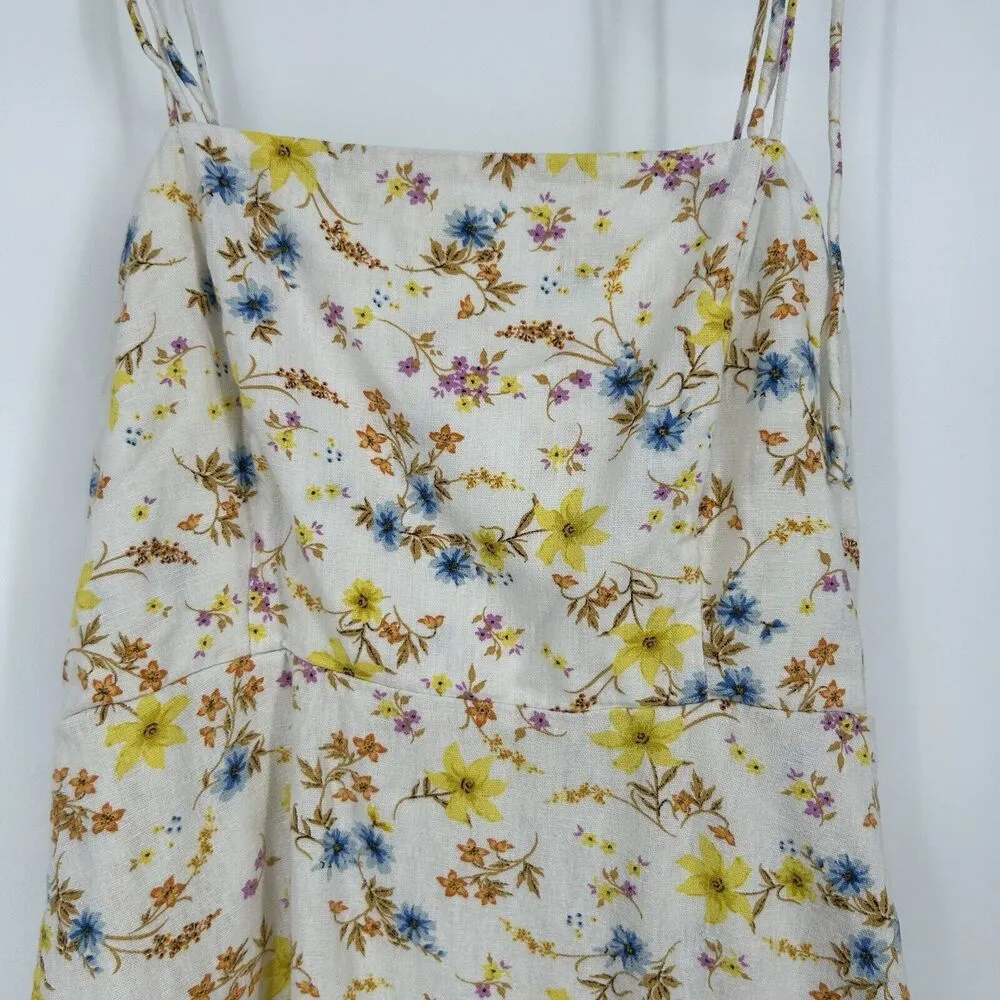 Old Navy Floral Smocked Cami Dress Linen Blend Cottagecore Cream Pockets Size M - Image 2