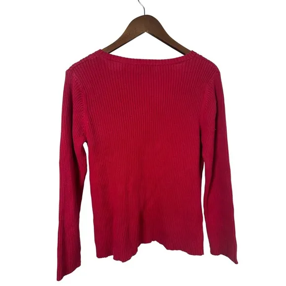 Karen Scott Women Medium Red Knit Sweater Academia Casual Eclectic Grandpa‎ - Image 3