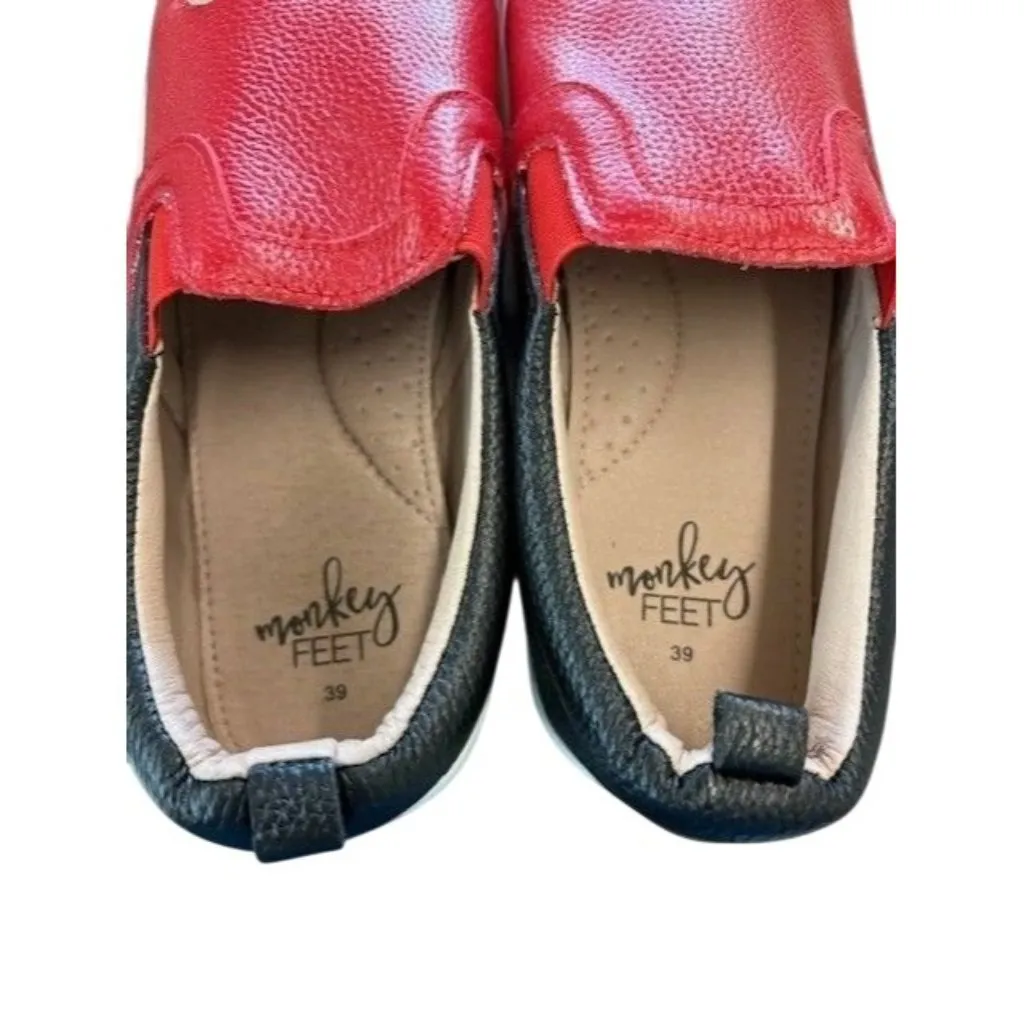 Mickey Mouse Monkey Feet Womens Red & Black Leather Slip - Image 2