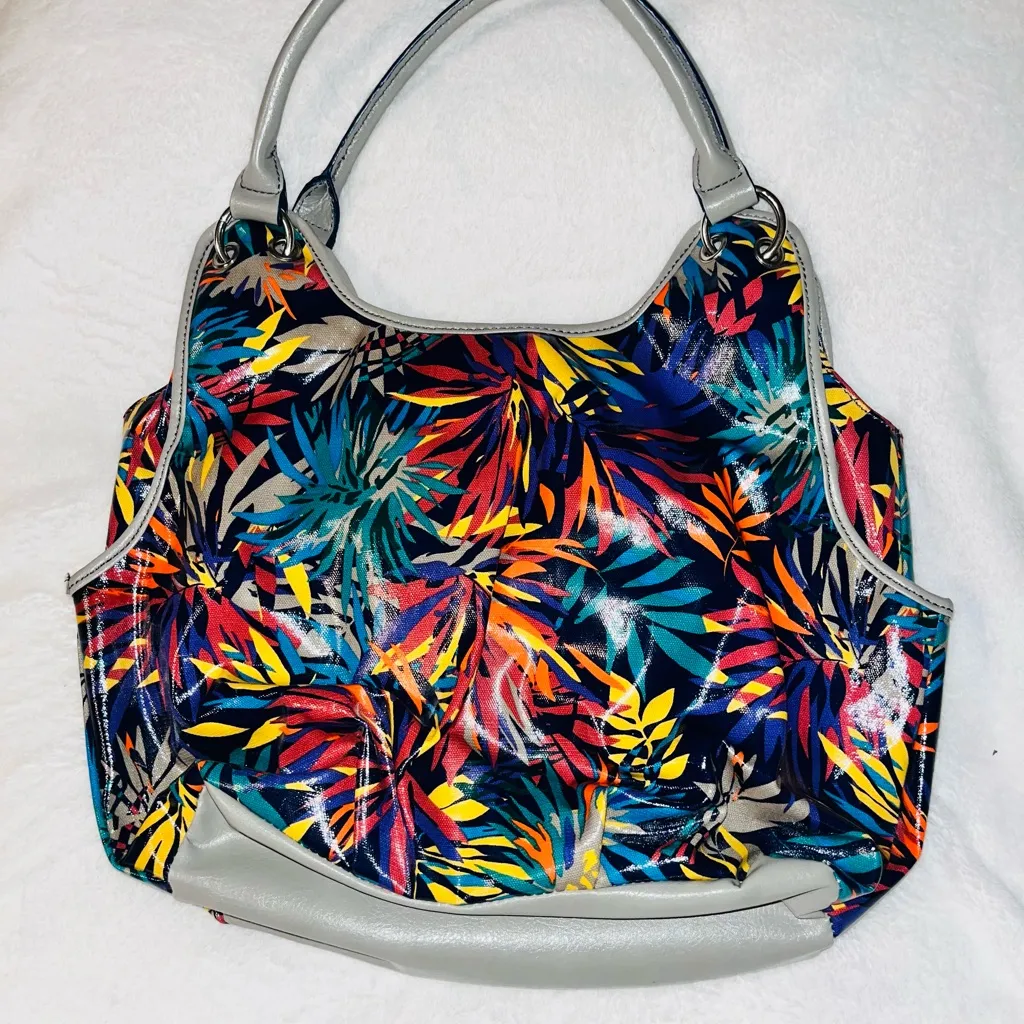 PLUM Tropical Print Hobo Slouch Bag Red - Image 3