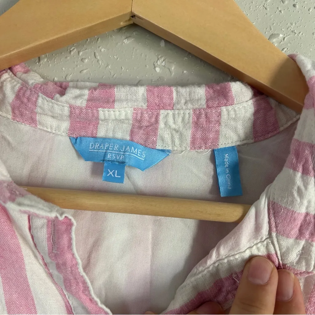 Draper James Pink White Striped Midi Dress Linen Blend Summer Preppy Pastel XL - Image 3