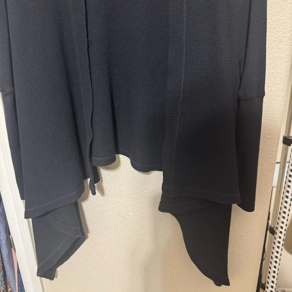Splendid Black Cardigan Sweater waffle knit waterfall Supima Modal sz M/L - Image 3