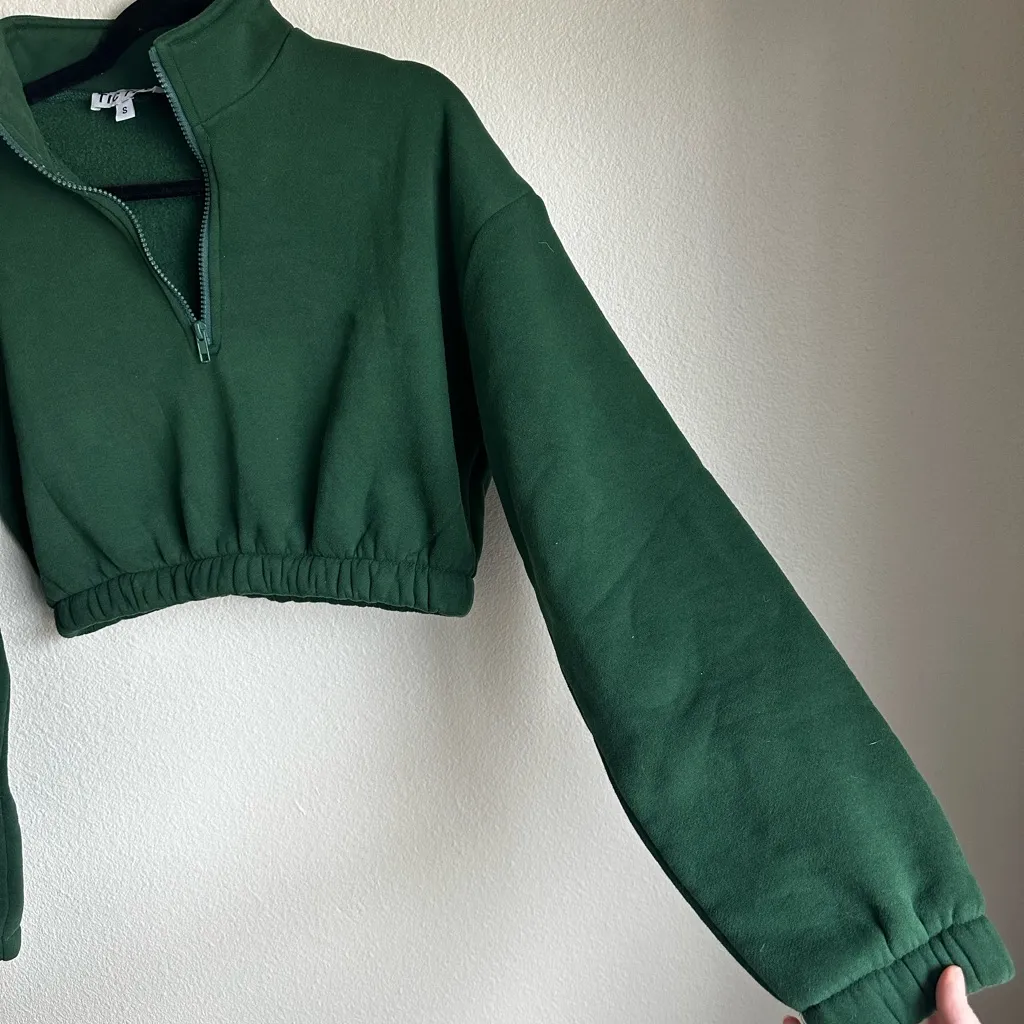 Forest Green Half-Zip Cropped Hoodie - Image 4