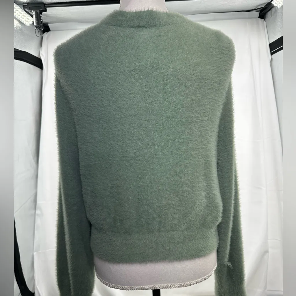 Aerie Sprout Green Fuzzy Cropped Button Up Cardigan Women's Large New With Tags - Image 3