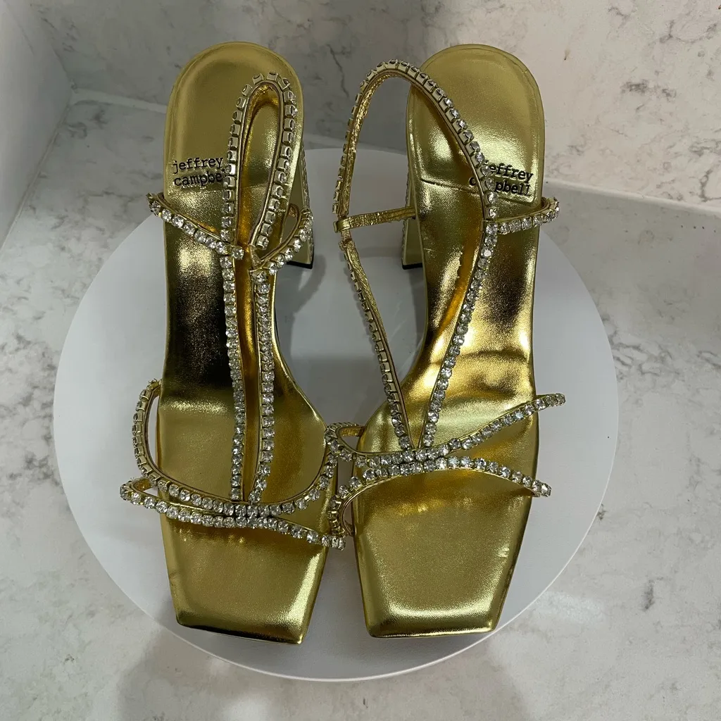 New‎ Jeffrey Campbell Nuite
Gold Embellished Slingback Platform Sandal 9.5 $250 - Image 5