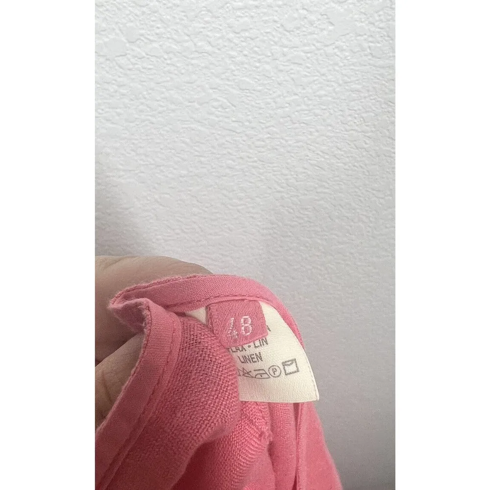 120% Lino 3 Piece Linen Set Top Tank Skirt 46/48 Pink Midi Vintage Embroidered Size undefined - Image 7