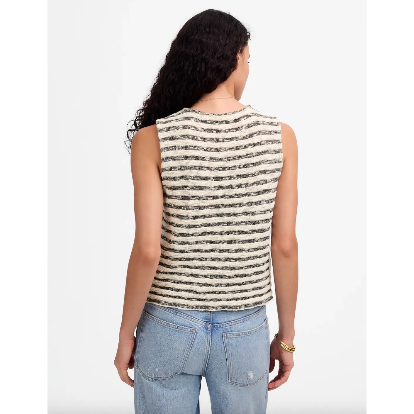 Madewell Crewneck Sweater Vest Striped Knit Cotton Blend Natural Medium NWT - Image 3