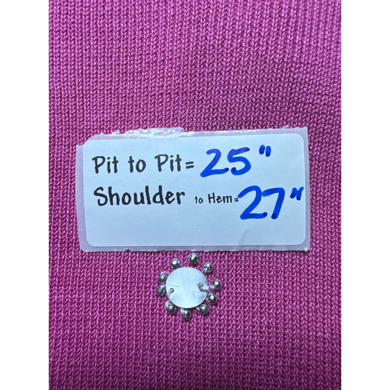 Hot Pink Rhinestone Embellished Knit Top Short Sleeve Zipper Back Women's Plus Size XXL - Image 3