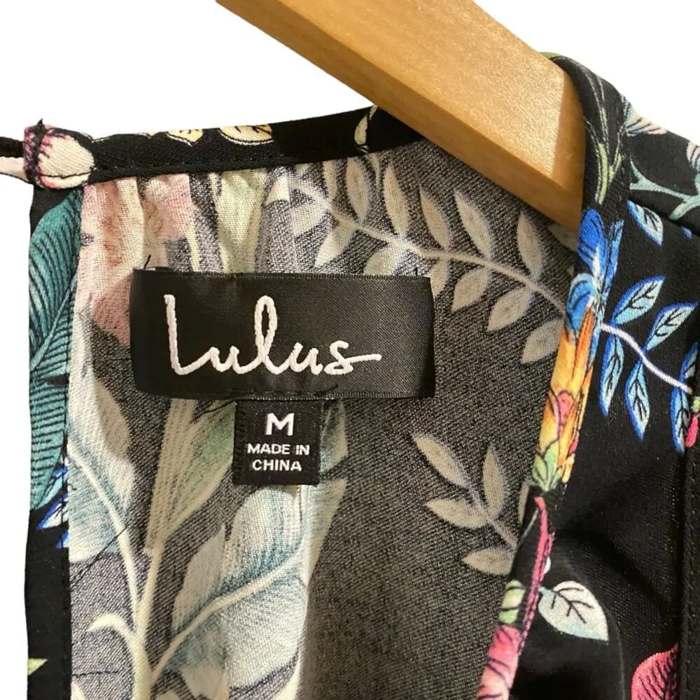 Lulu’s Take Me Oasis Black Floral Print Sleeveless Skater Dress Women’s Medium - Image 7