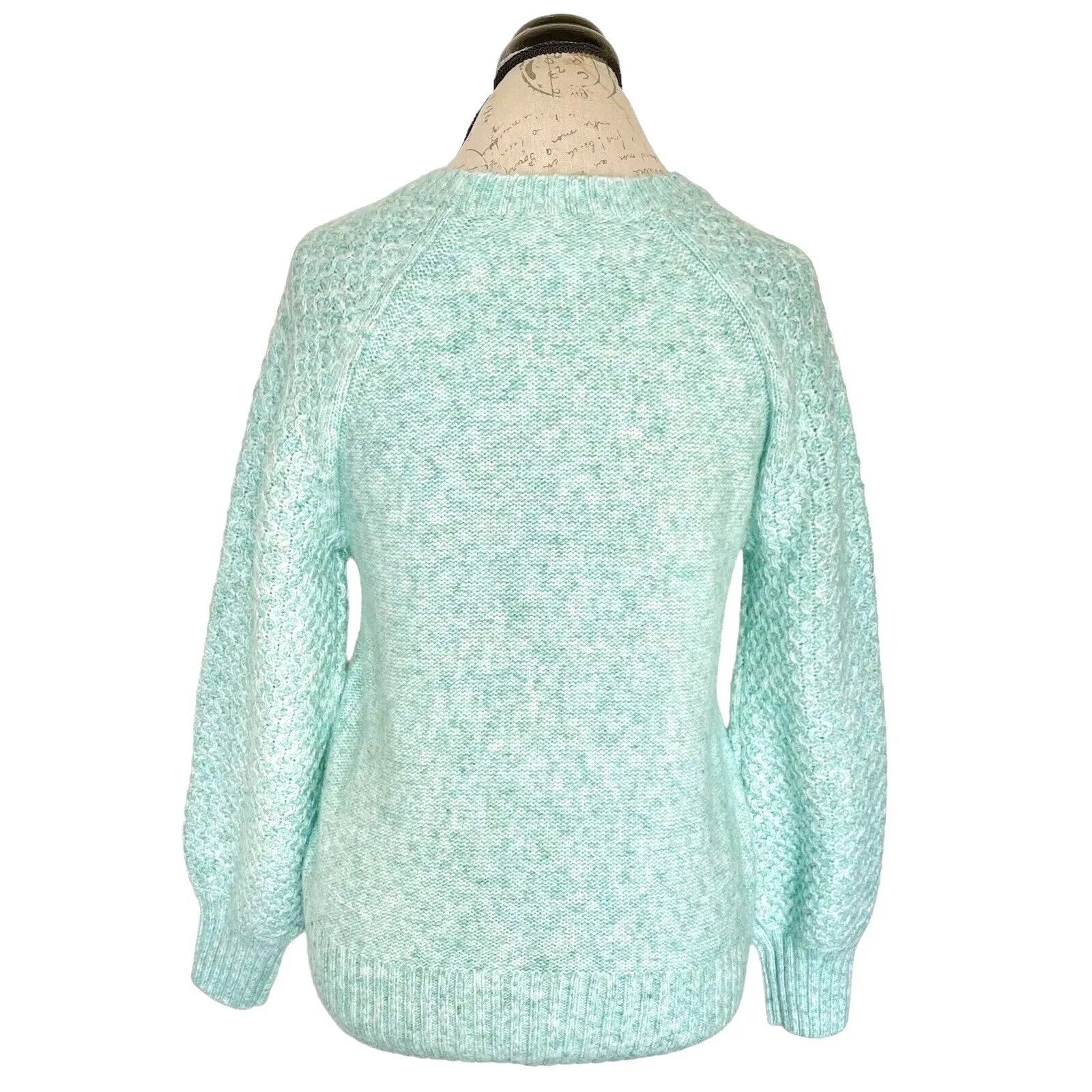 J.Crew Womens Sweater Size XS Honeycomb Balloon Sleeve Green Wool Blend Alpaca - Image 4