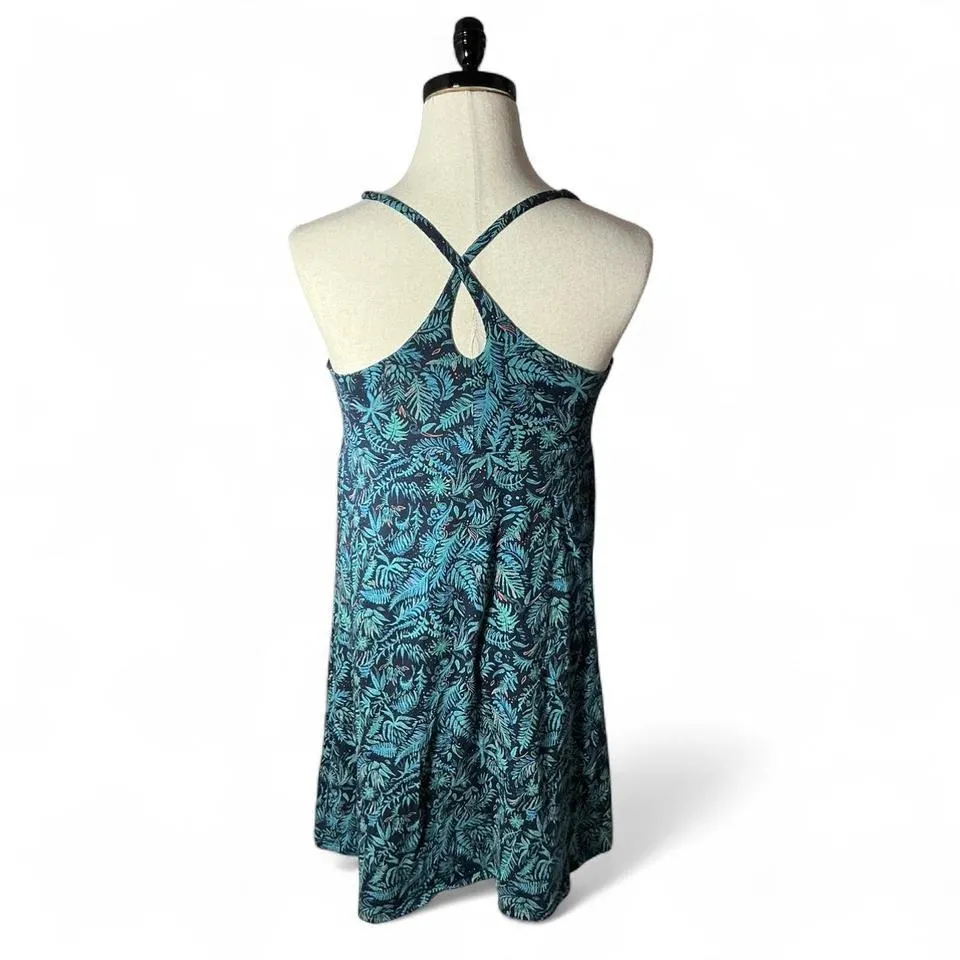 Patagonia Women's Tropical‎ Leaf Print Sleeveless Crisscross Back Midi Dress L - Image 2