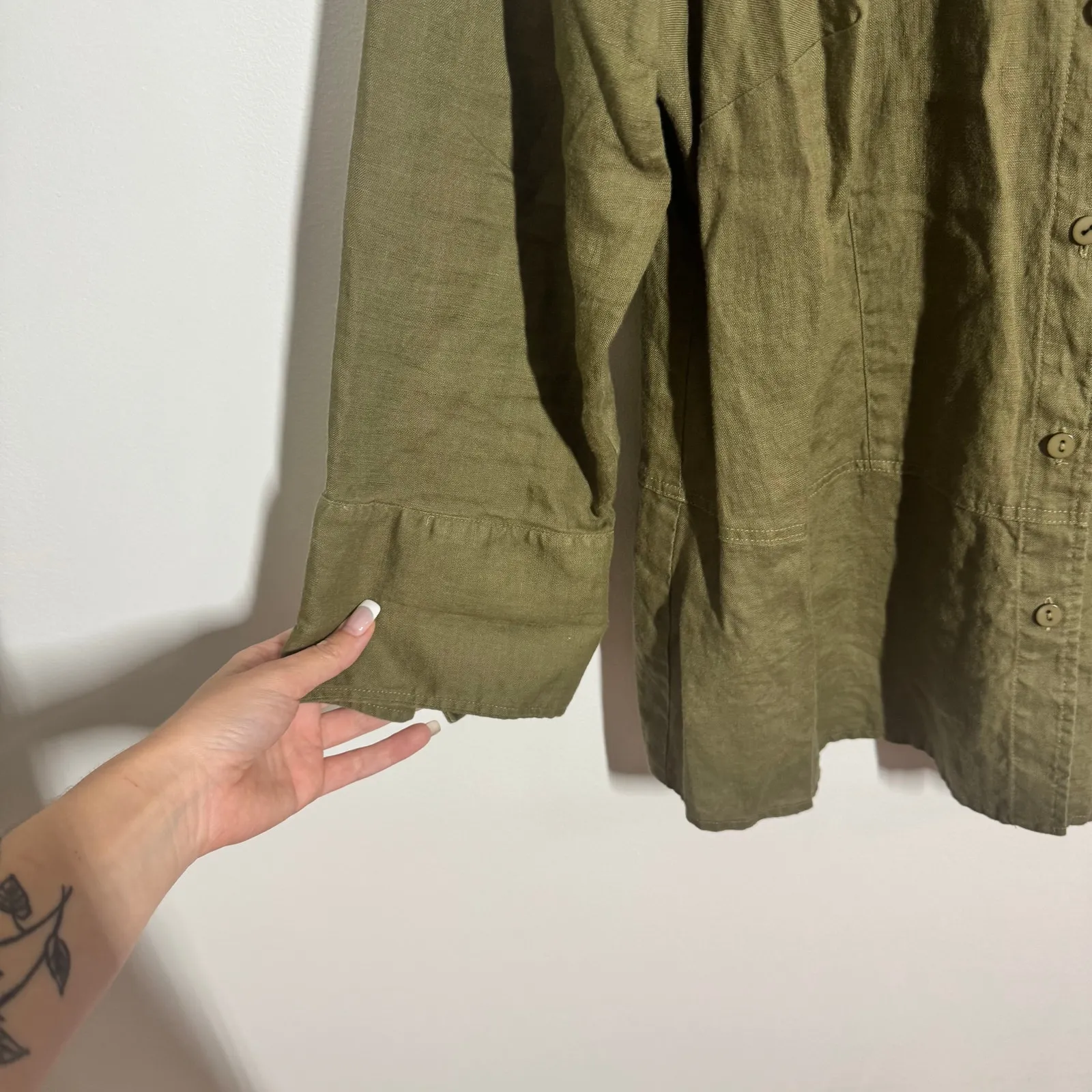 Kate Hill Top Women 16W Olive Green 100% Linen Lagenlook Minimal Modest Coastal - Image 5