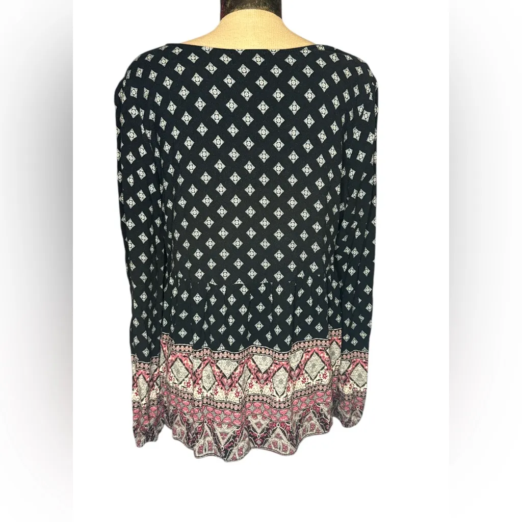 Artesia Boho‎ Long Sleeve Floral Empire Waist Top Black Pink Size XL - Image 4