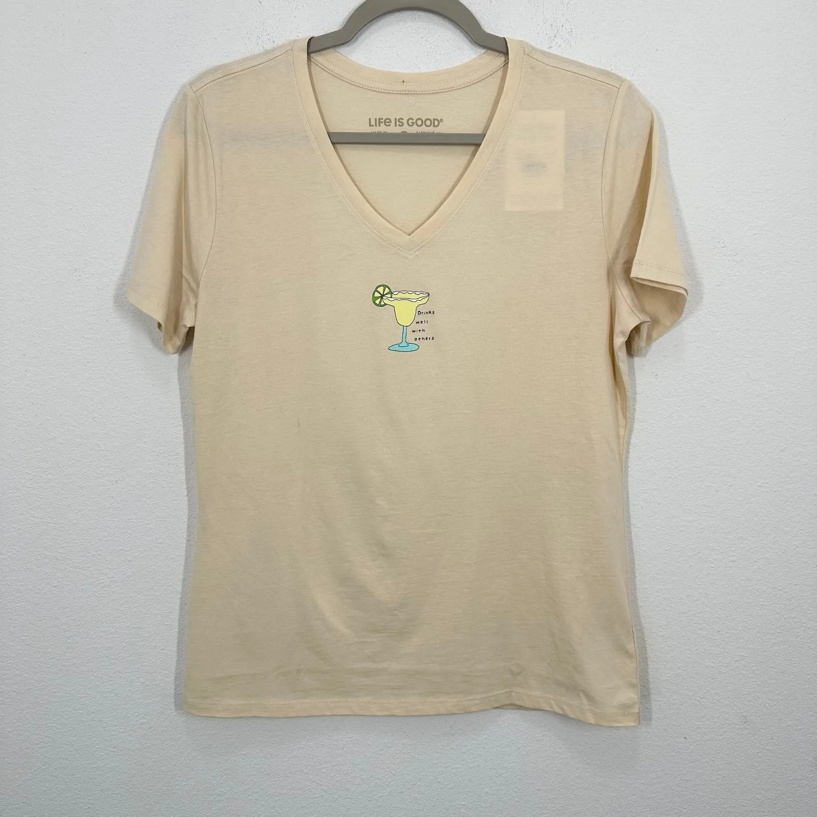 Life is Good Womens Margarita Drinks Well With Others V Neck T Shirt Cream NWT - Image 10