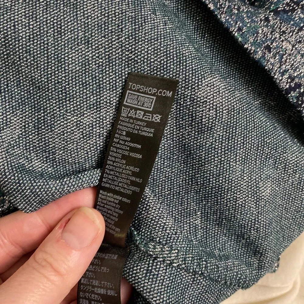 NWT TopShop Tall Shimmery metallic aqua pencil skirt  size 4T - Image 6