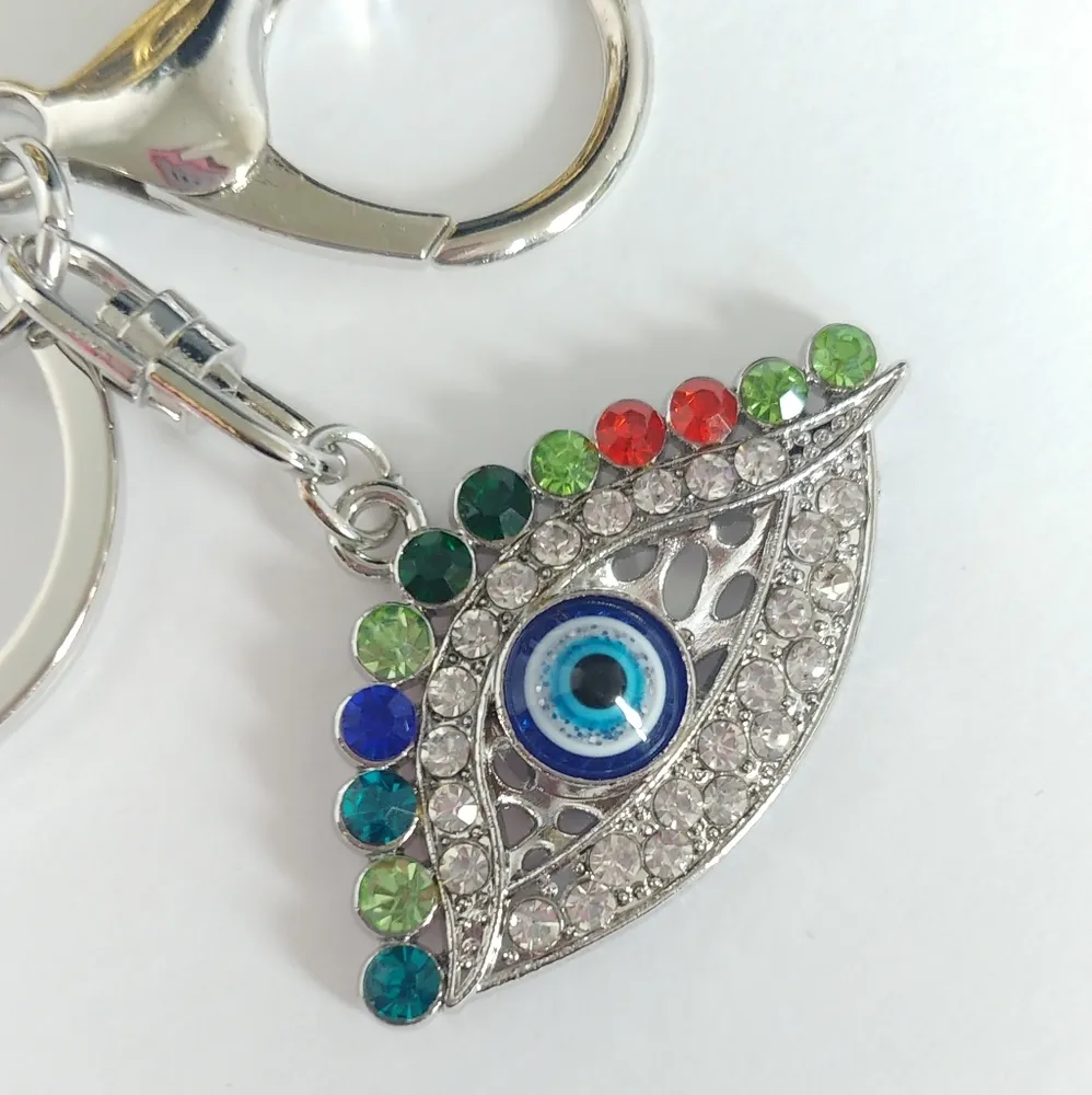Silver Crystal Evil Eye Keychain Purse charm - Image 3