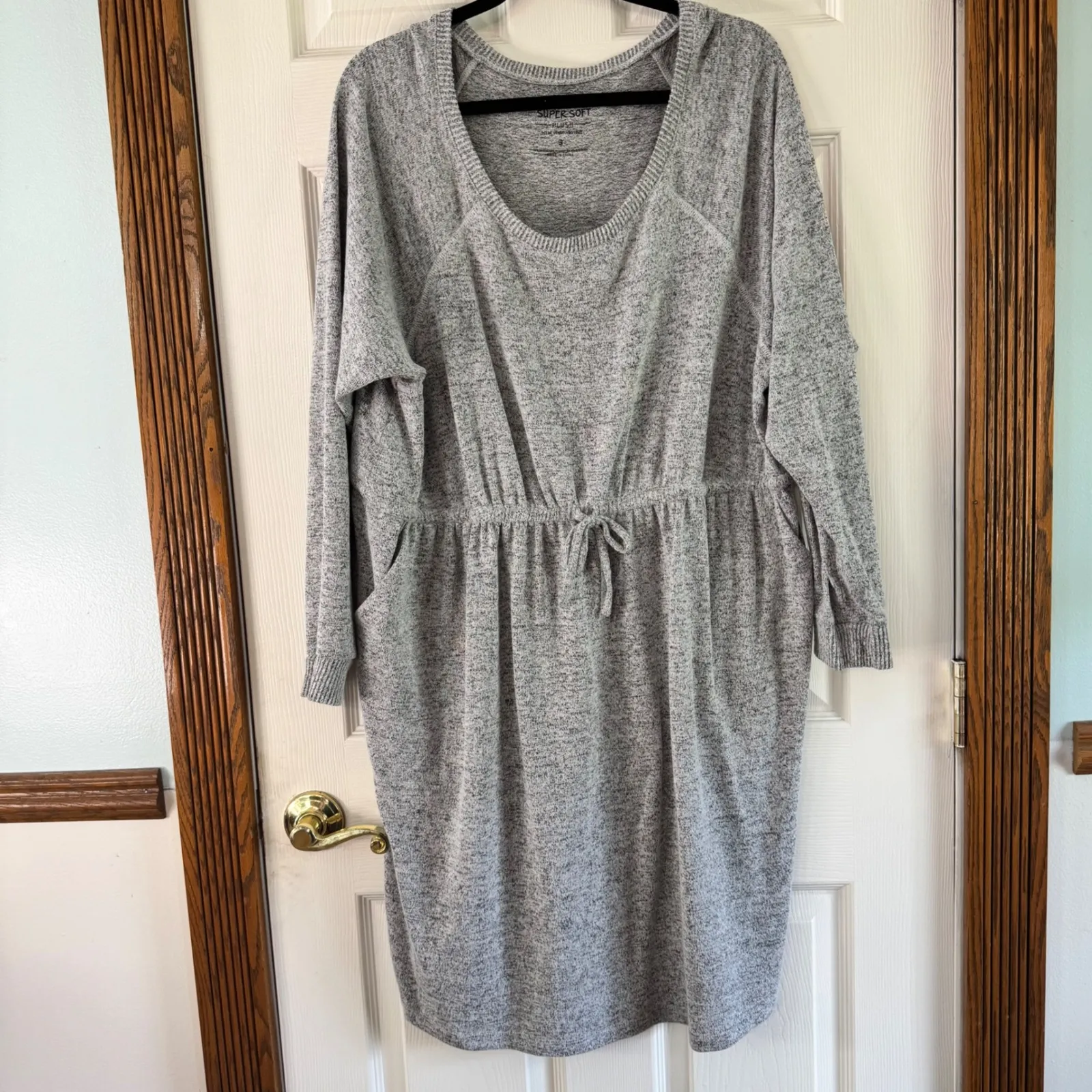 Torrid Super‎ Soft Plush Dress Gray Long Sleeve Drawstring Pockets Plus Size 3 - Image 8