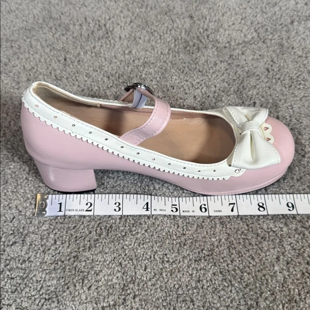Women’s Pink Chunky Heel Mary Jane Pumps Cute Bow & Hearts Round Toe Size 4.5 Pink - Image 10