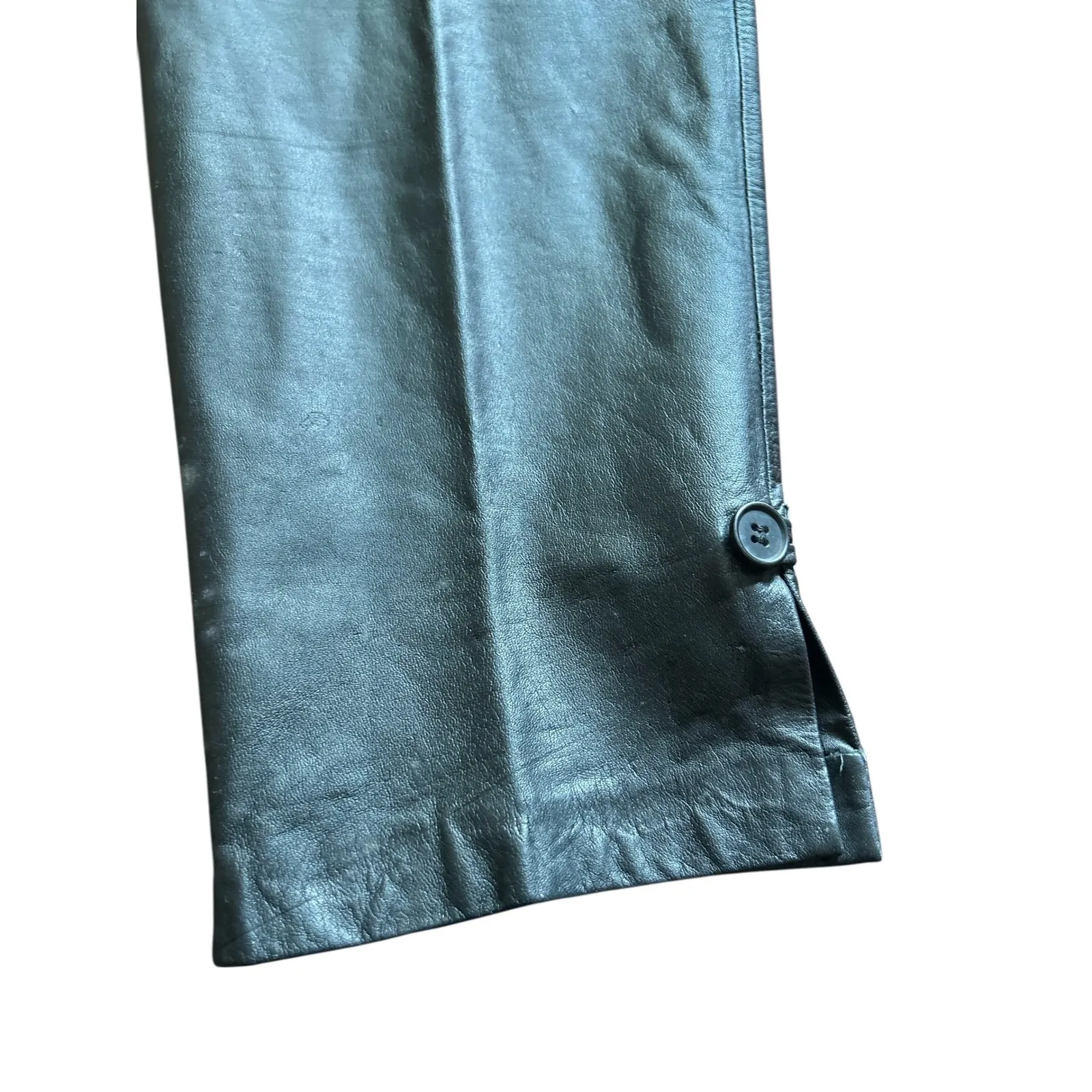 Carlan vintage Leather Pants Womens Silver‎ black Relaxed Fit Button Detail Gray Size 10 - Image 4