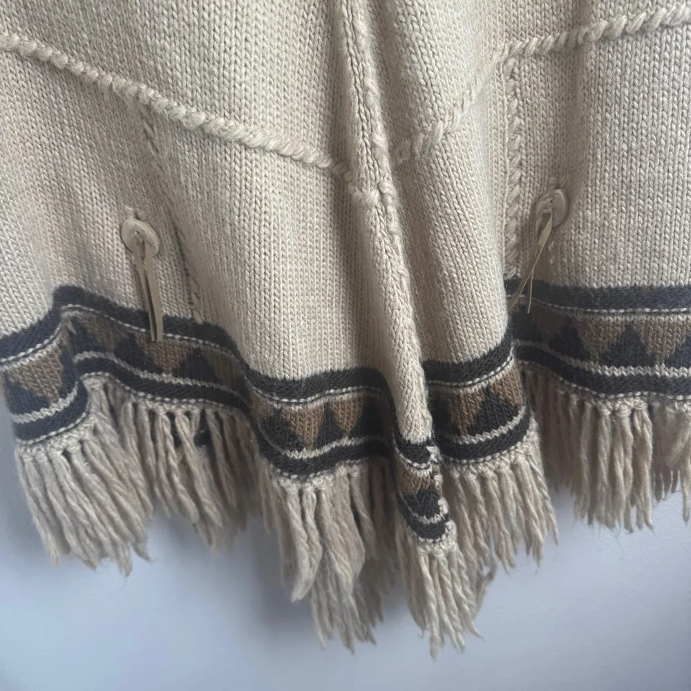 Lauren RL Alpaca Wool Hooded Faux Fur Poncho Sweater Fringe Gray Size undefined - Image 7