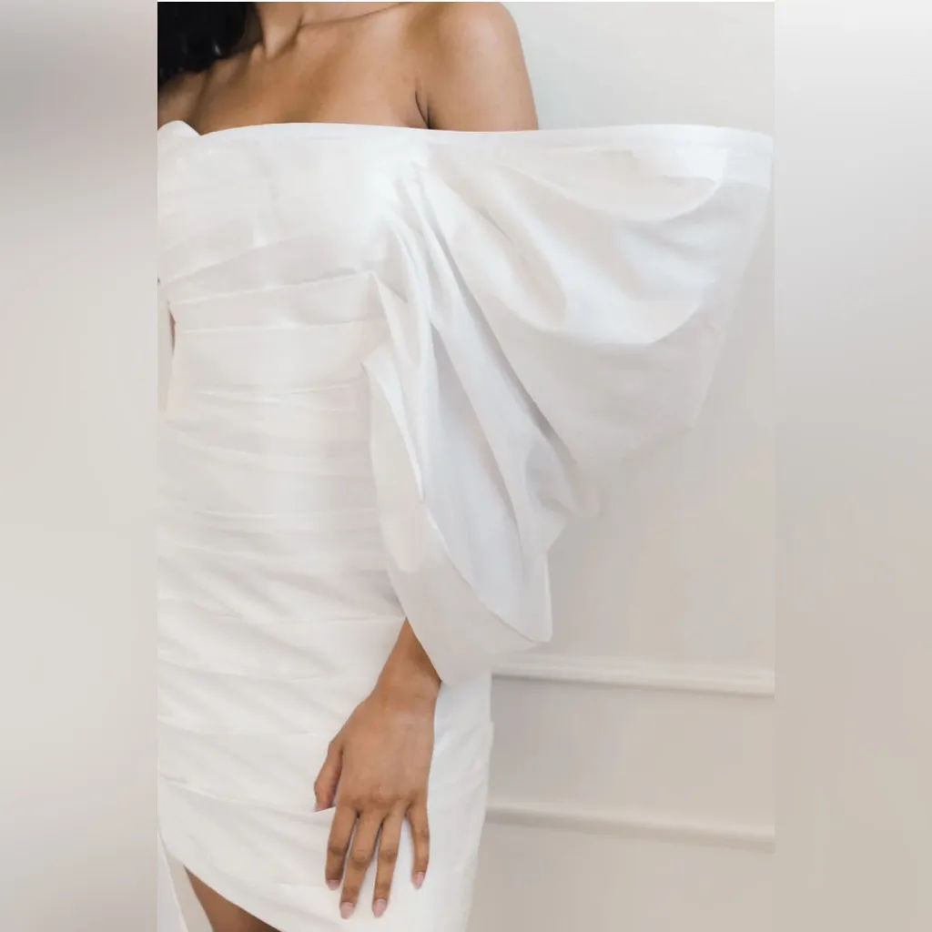 helen o‘connor plisse pleat asymmetric draped sleeve sash detail‎ dress sz 6 NEW - Image 9