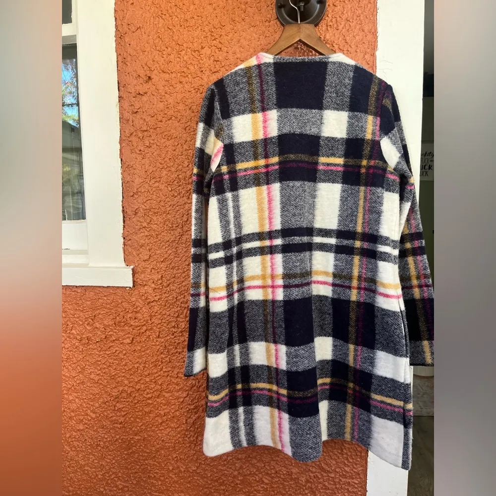 Rachel Zoe Womens Wool Blend Open Front Long Jacket Multicolor Plaid Size Small - Image 5