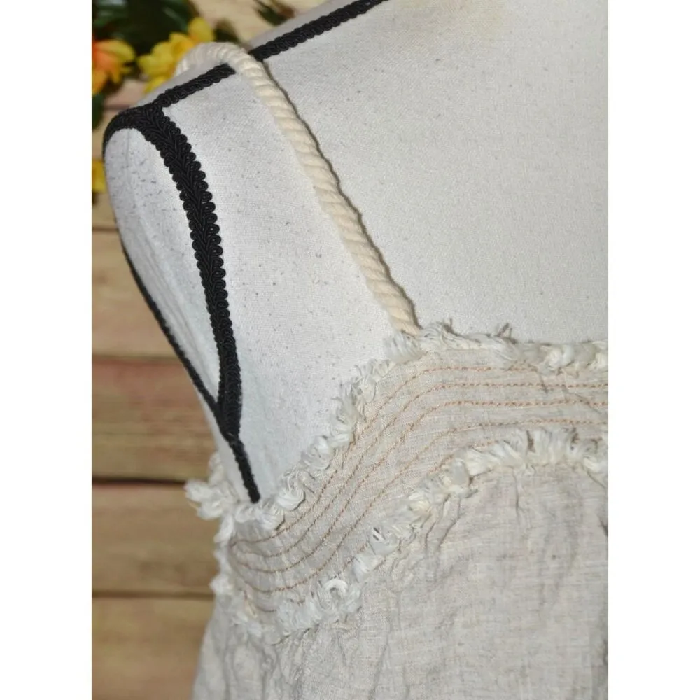 Moon River Beige Crop Tank Top Size M Linen Blend Fringe Rope Straps Cottage - Image 4