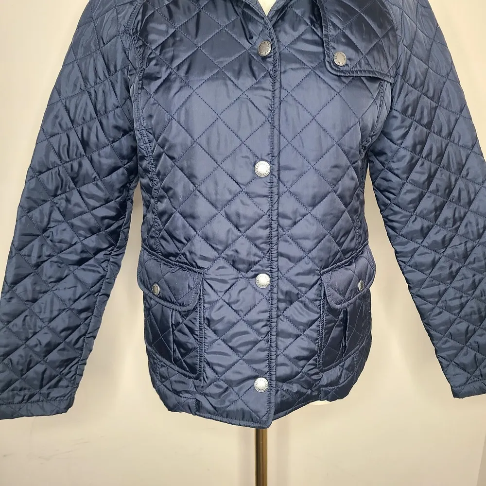 Brooks Brothers Quilted Womens Navy Blue Size 6P Jacket Snap Button Closure‎ - Image 3