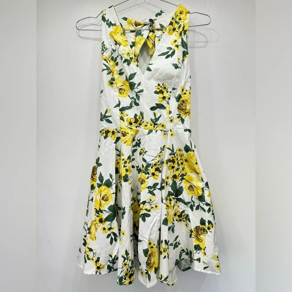 Ivory Yellow & Green Roses Tie Back Halter Mini Dress by Ixia from ModCloth - Image 5
