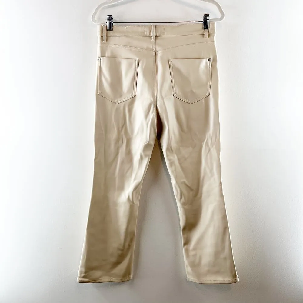 ZARA High Rise Faux Leather Cropped Boot Flare Pants Cream 6 - Image 5