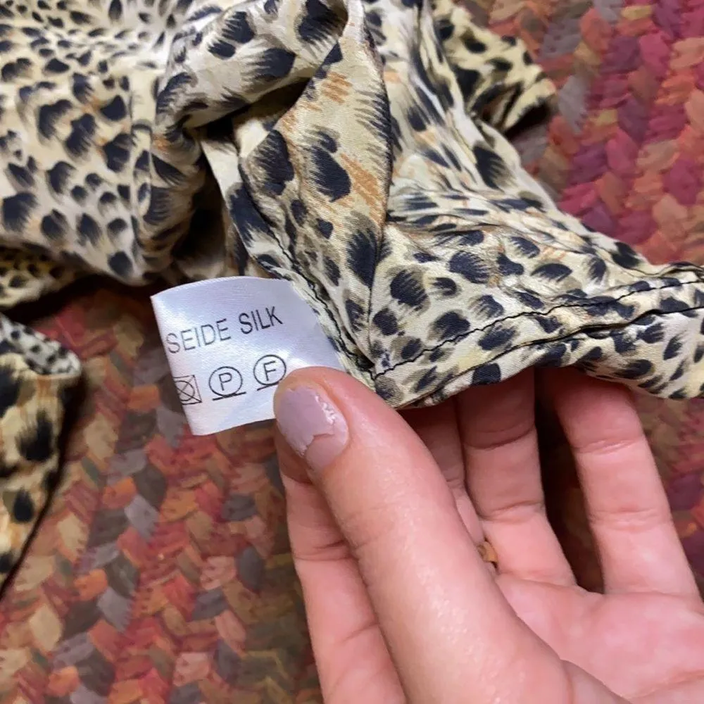 VTG EVA B BITZER LINGERIE DE LUXE CHEETAH PRINT SILK CAMI SLIP DRESS Black Size L - Image 3