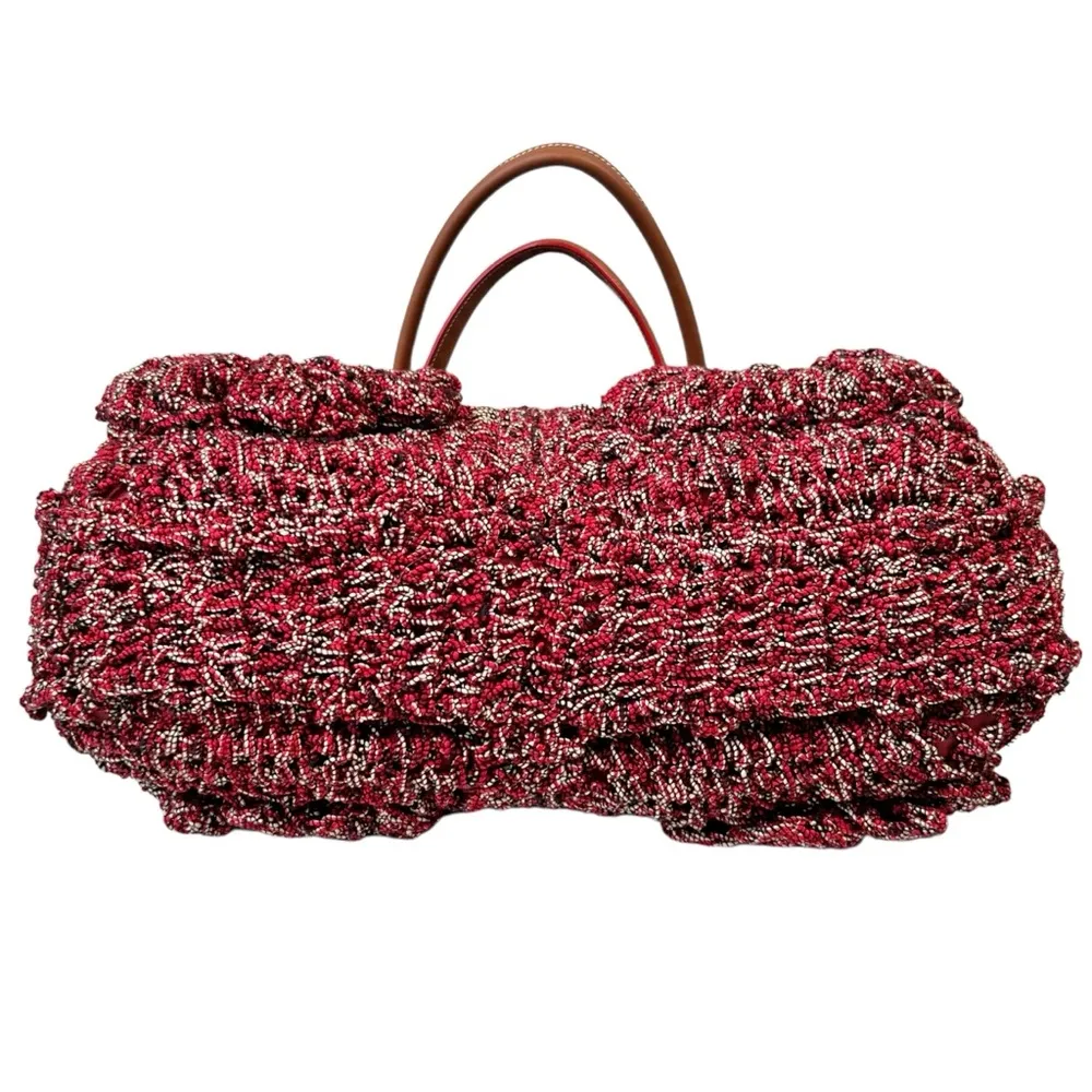 Salvatore Ferragamo Laser-Cut Leather and Crochet Bag in Original Wine - Image 10